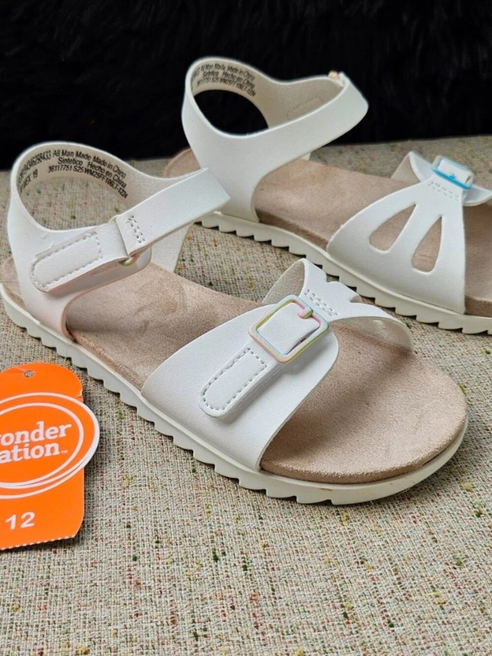 Wonder nation Kid Girl Sandal White Faux Vegan Leather Shoe Size 12USA 30EU NWT